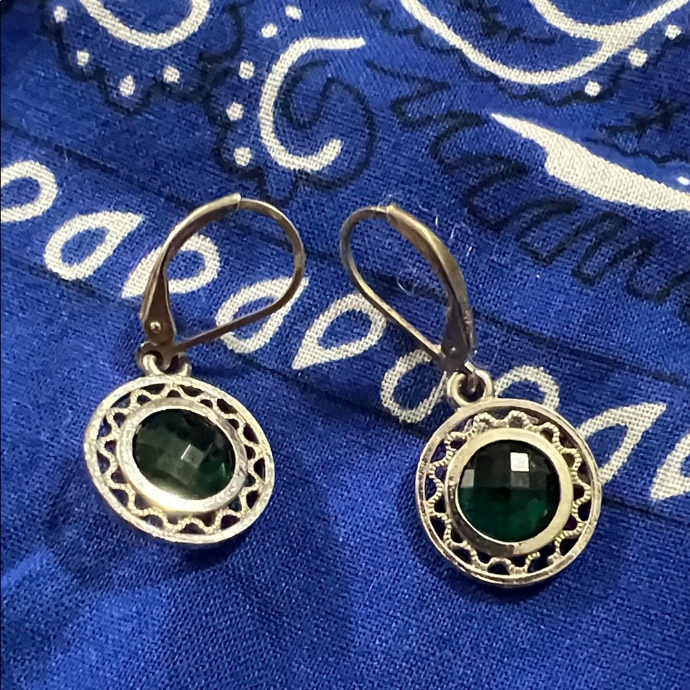 Elegant Silver and Green Earrings